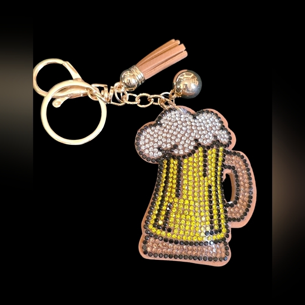 Beer Mug Rhinestone Bag Charm/ Keychain